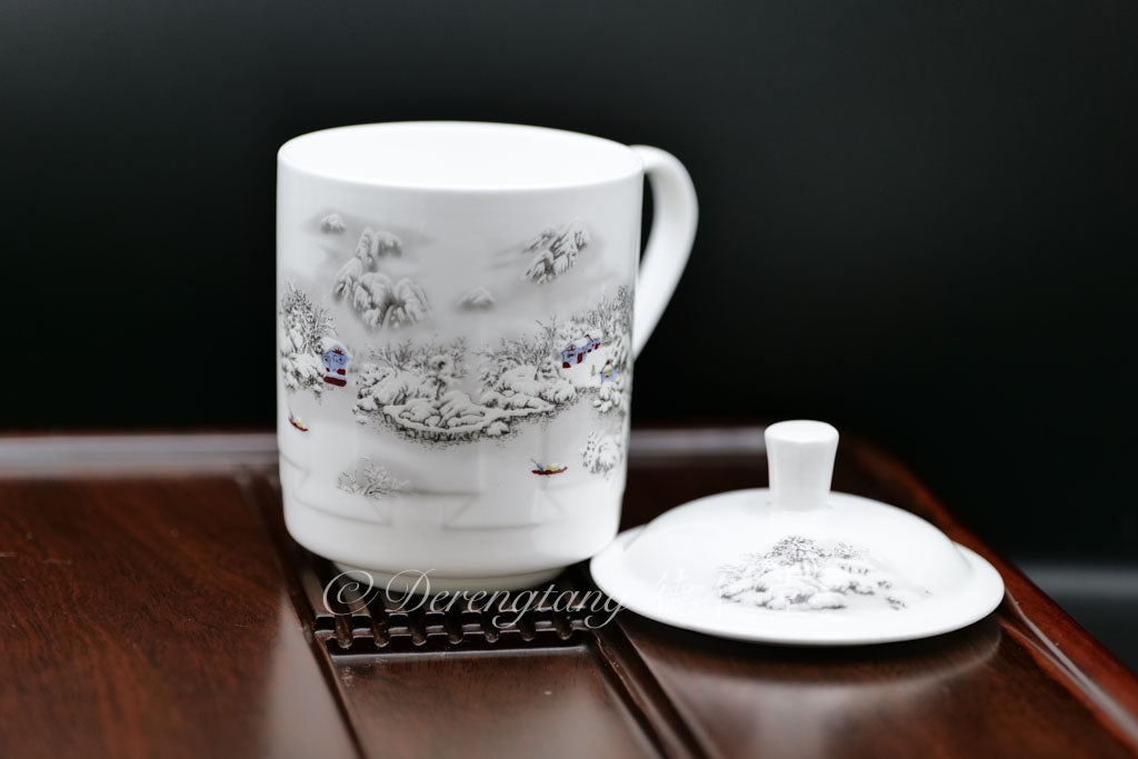 Snow Scenic Tea Cup with Lid 雪景带盖茶杯