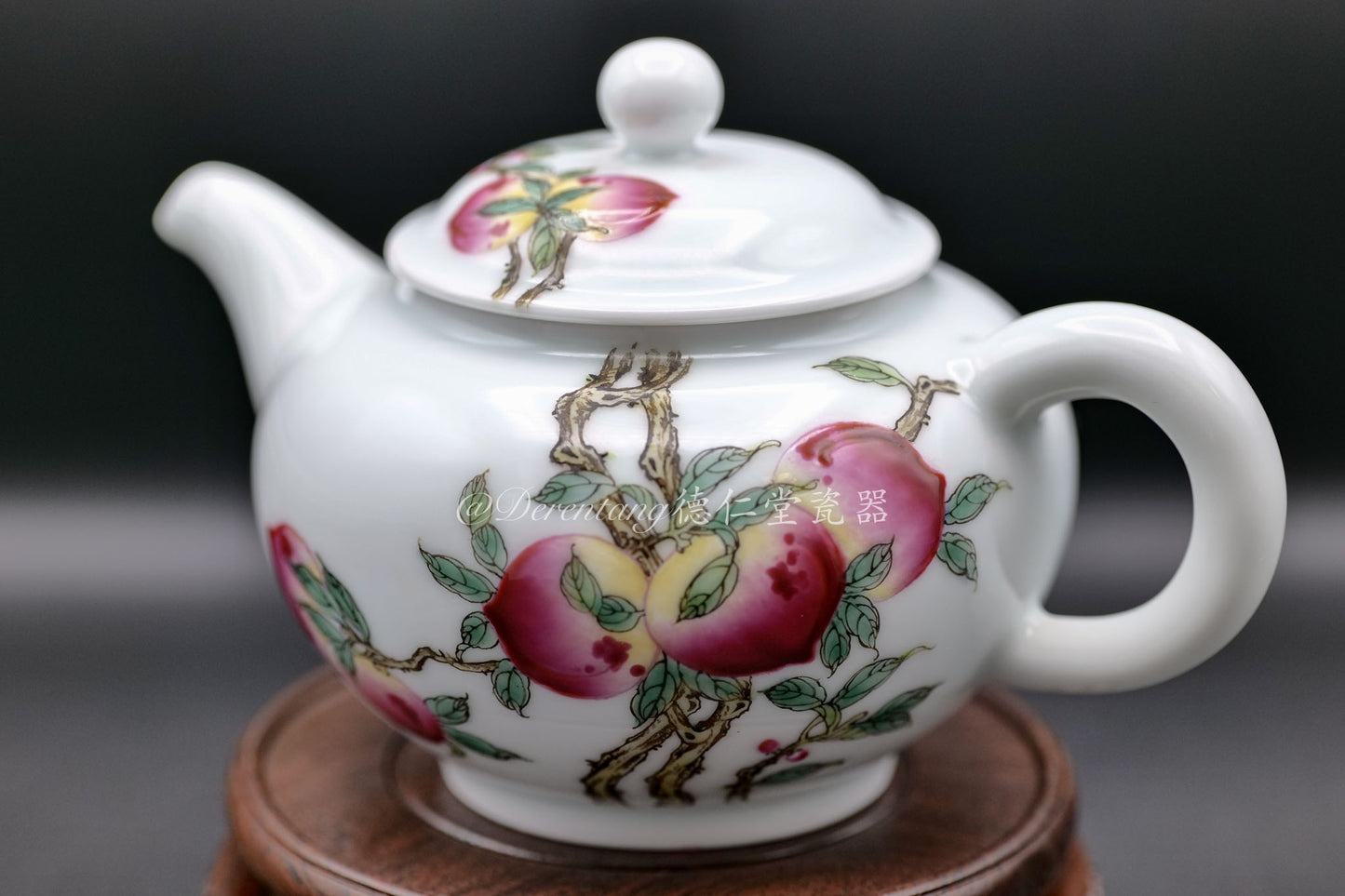 High white clay painted thin porcelain tea set 寿桃高白泥茶壶组
