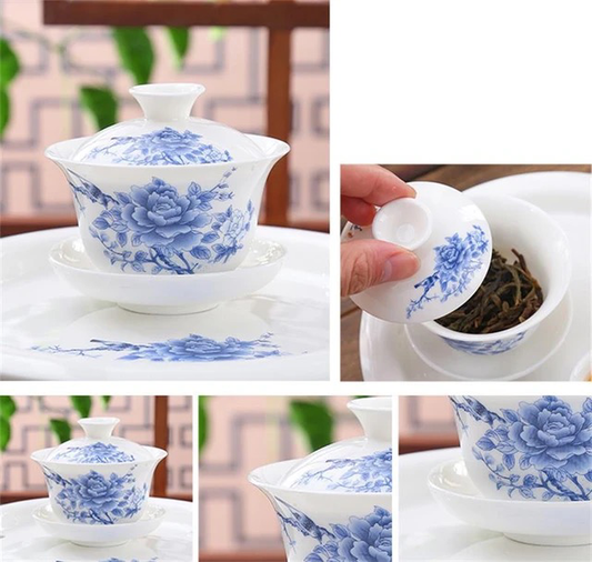 Flower tea cup with lid 青花瓷茶碗盖