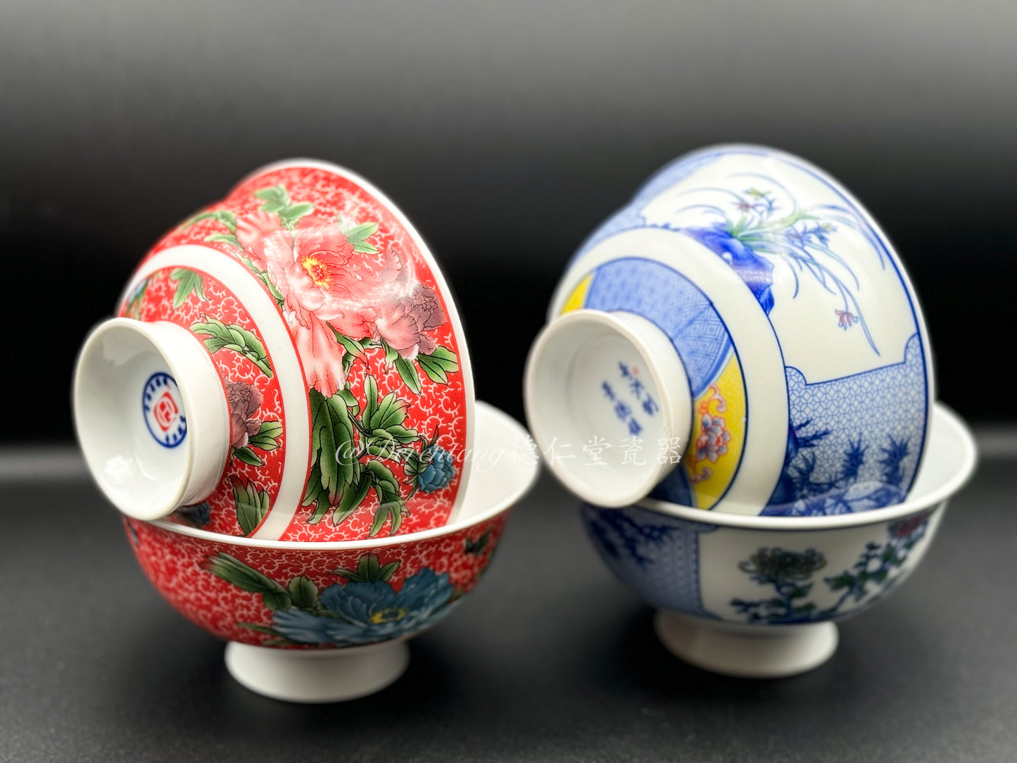 正德高脚碗 Blue Red Pedestal Bowls