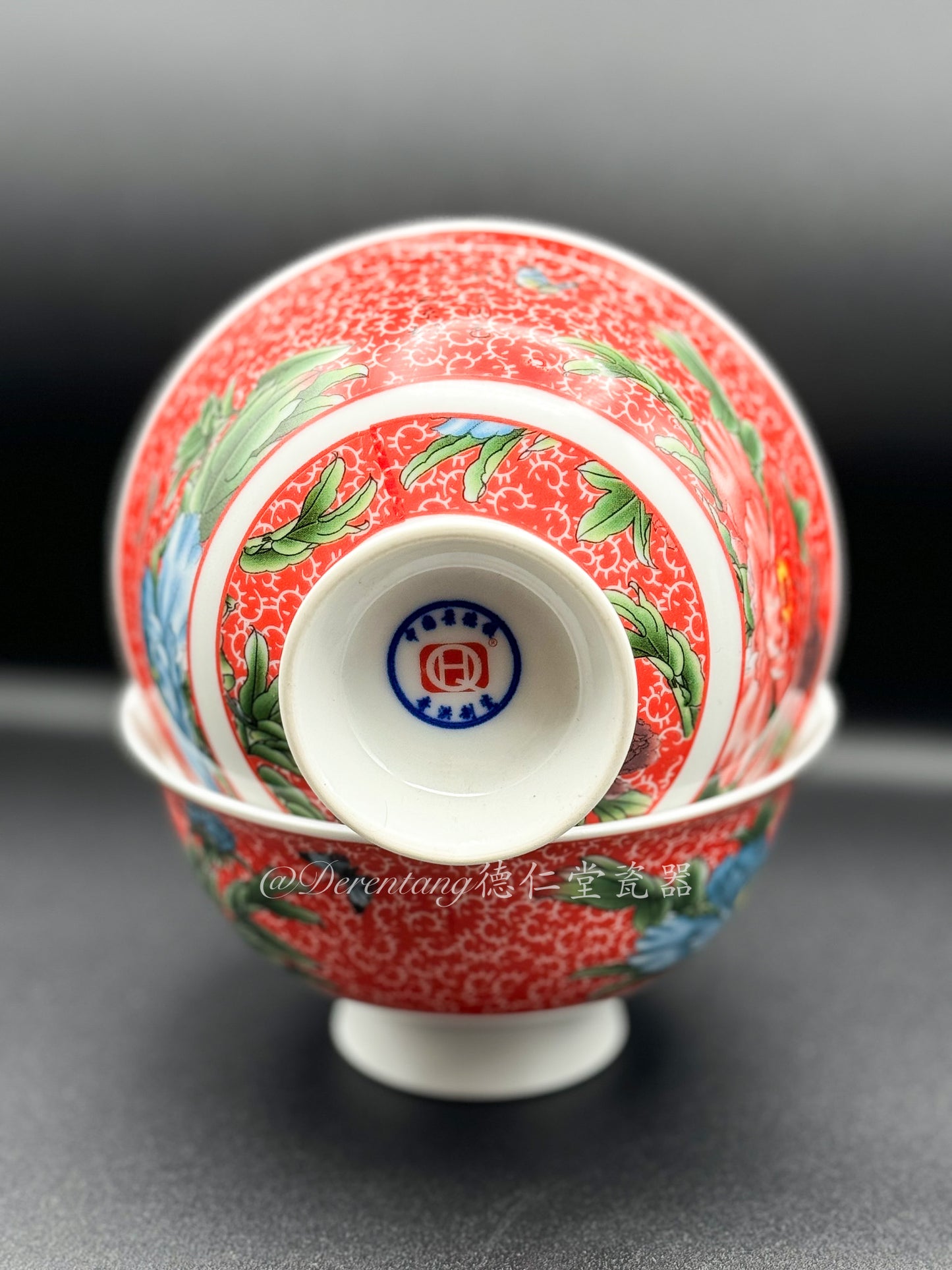 正德高脚碗 Blue Red Pedestal Bowls