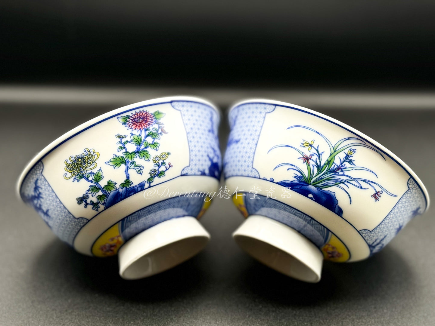 正德高脚碗 Blue Red Pedestal Bowls