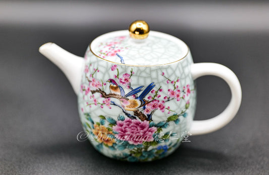 Crackled Glaze Bird and Flower Small Teapot 开片釉花鸟小壶