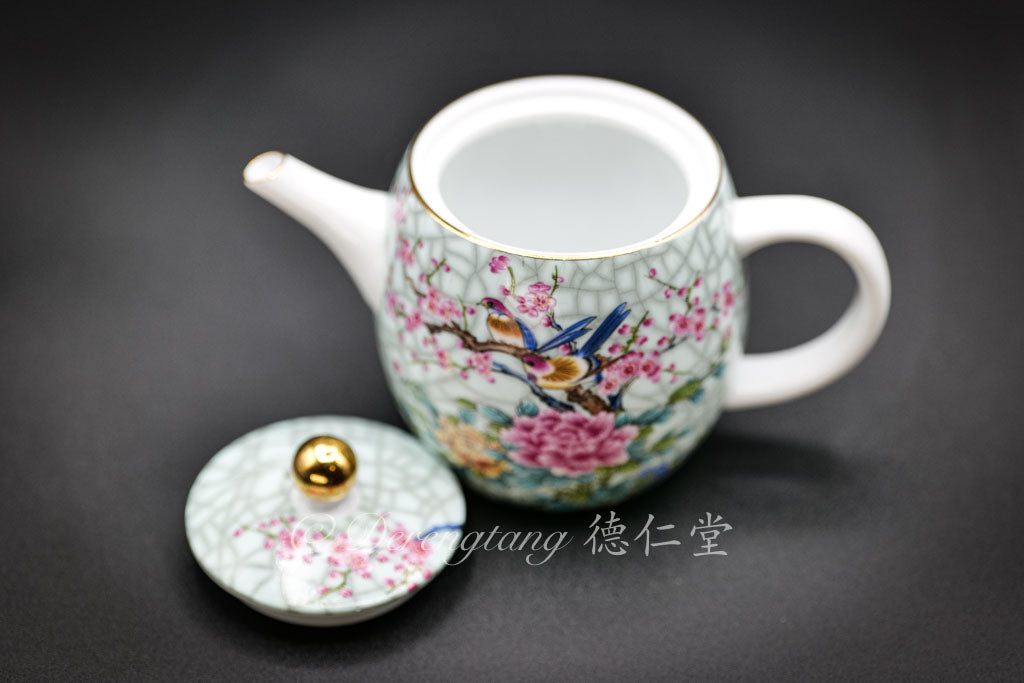 Crackled Glaze Bird and Flower Small Teapot 开片釉花鸟小壶