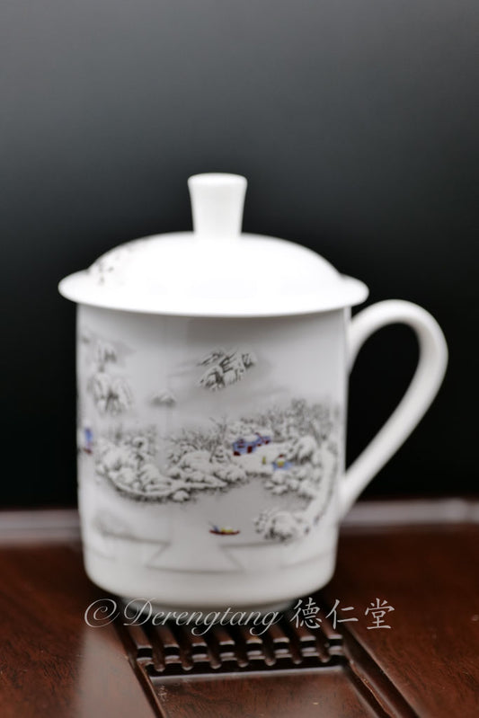 Snow Scenic Tea Cup with Lid 雪景带盖茶杯