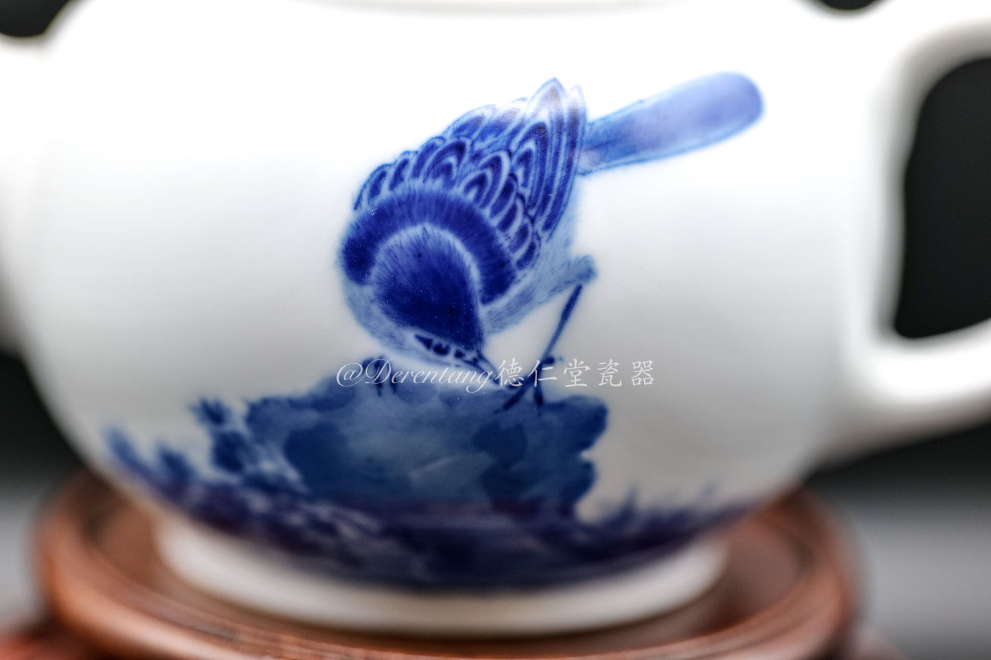 Blue and White Glazed Bird Handmade Flat Teapot Set  青花釉小鸟壶手工扁壶套件