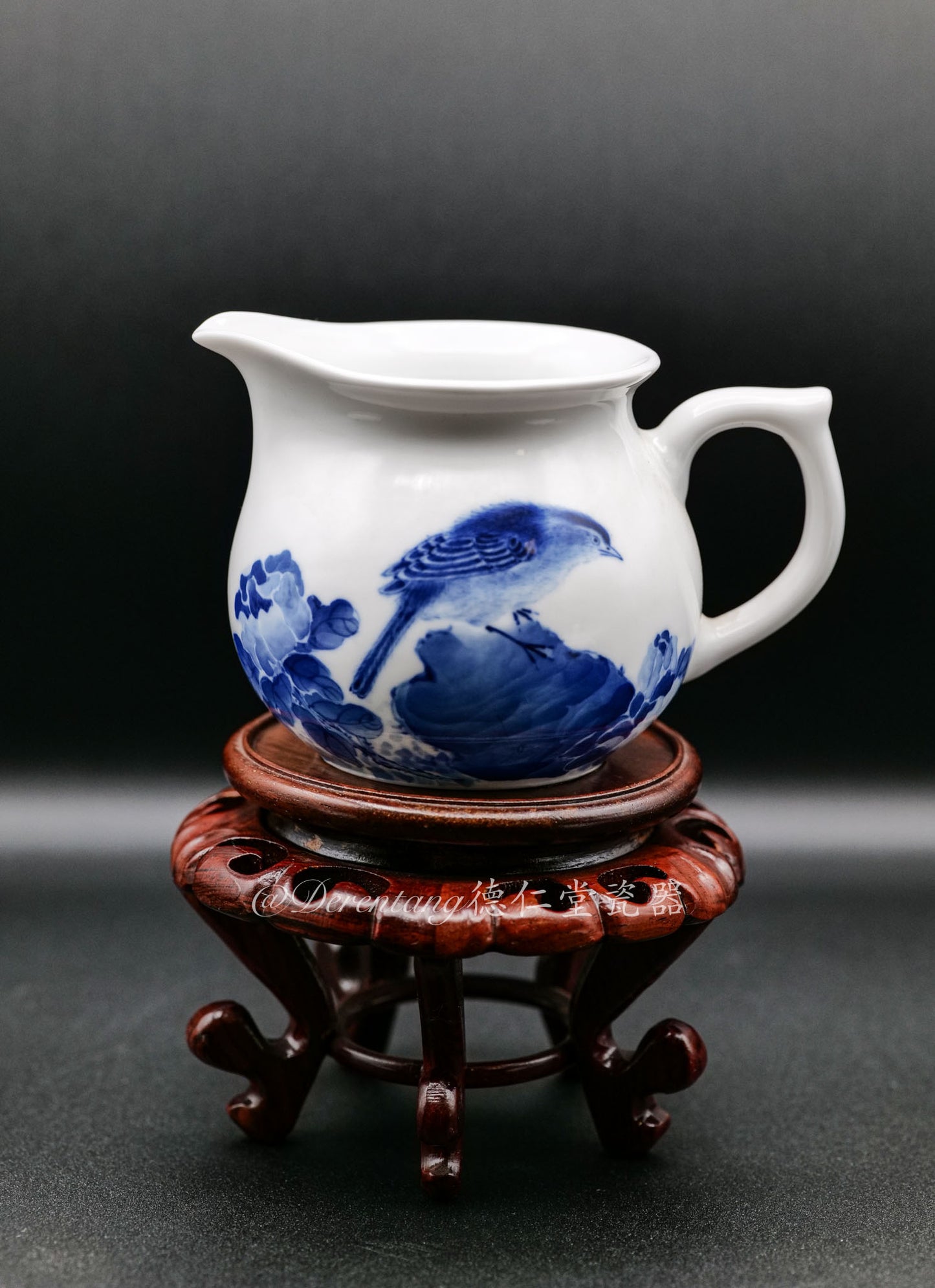 Blue and White Glazed Bird Handmade Flat Teapot Set  青花釉小鸟壶手工扁壶套件