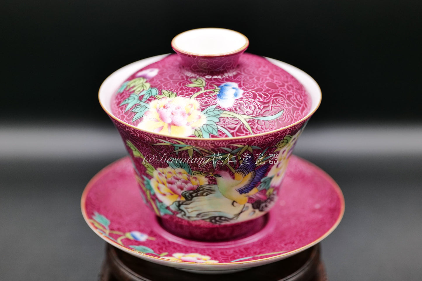 Hand Crafted Three-Piece Covered Tea Cup 高仿手工胭脂粉三件套盖碗