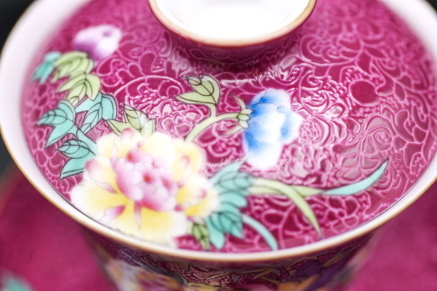 Hand Crafted Three-Piece Covered Tea Cup 高仿手工胭脂粉三件套盖碗